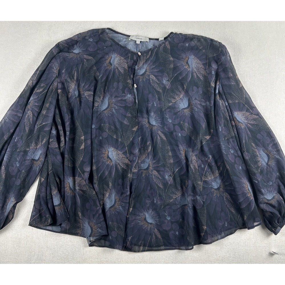 Vince Navy Blue Sheer Floral Pleated Wispy Top Women's‎ Small